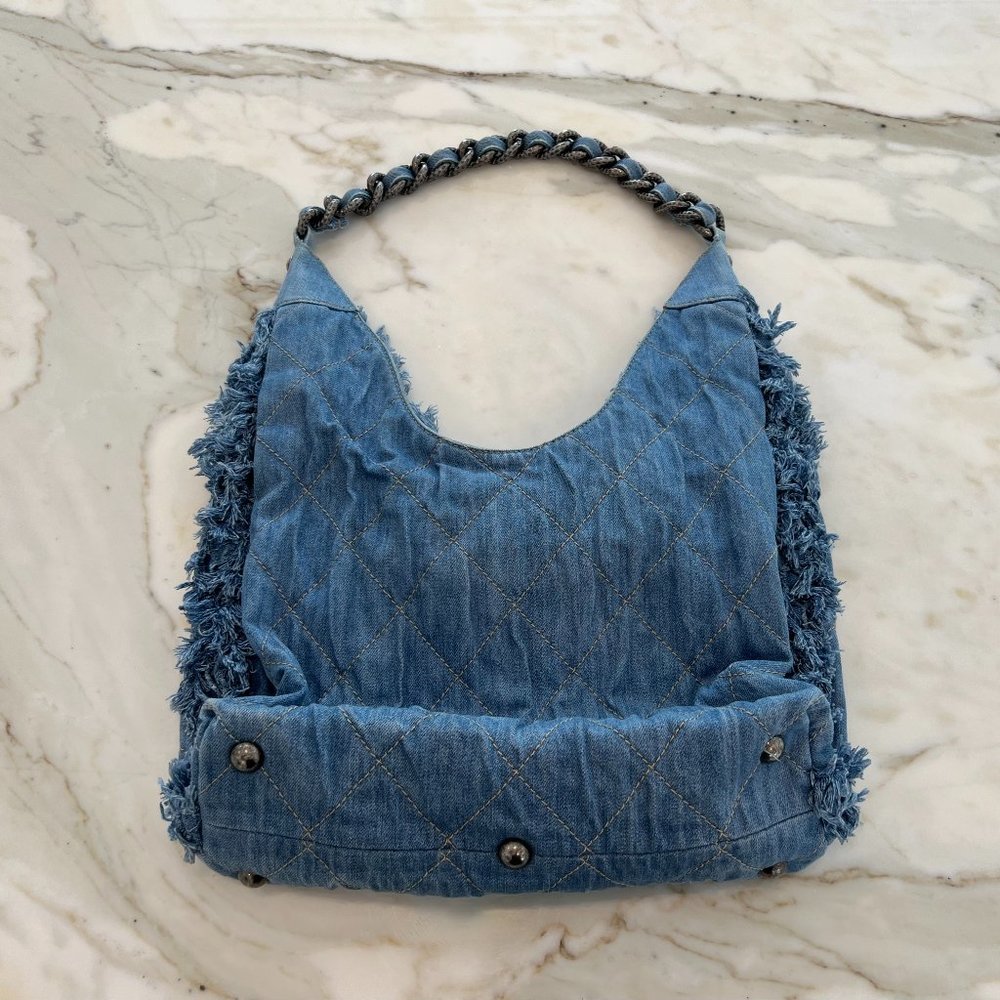 CHANEL DENIM FRINGE HOBO SHOULDER BAG - Picture 11 of 17